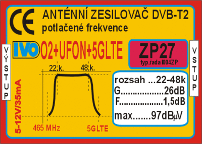 Zesilovač DVB-T2 26dB potl.O2+UFON+5G LTE - 2