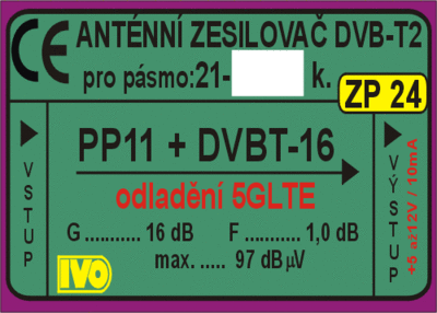 Zesilovač DVB-T2 16dB s potlačením 5G LTE - 2