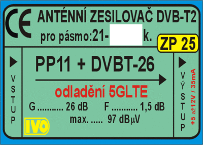 Zesilovač DVB-T2 26dB s potlačením 5G LTE - 2