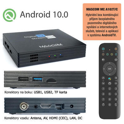 MC A102T/ C, Android TV 10.0, DVB-T2, 4K HDR, Ovladač s TV Control - 4